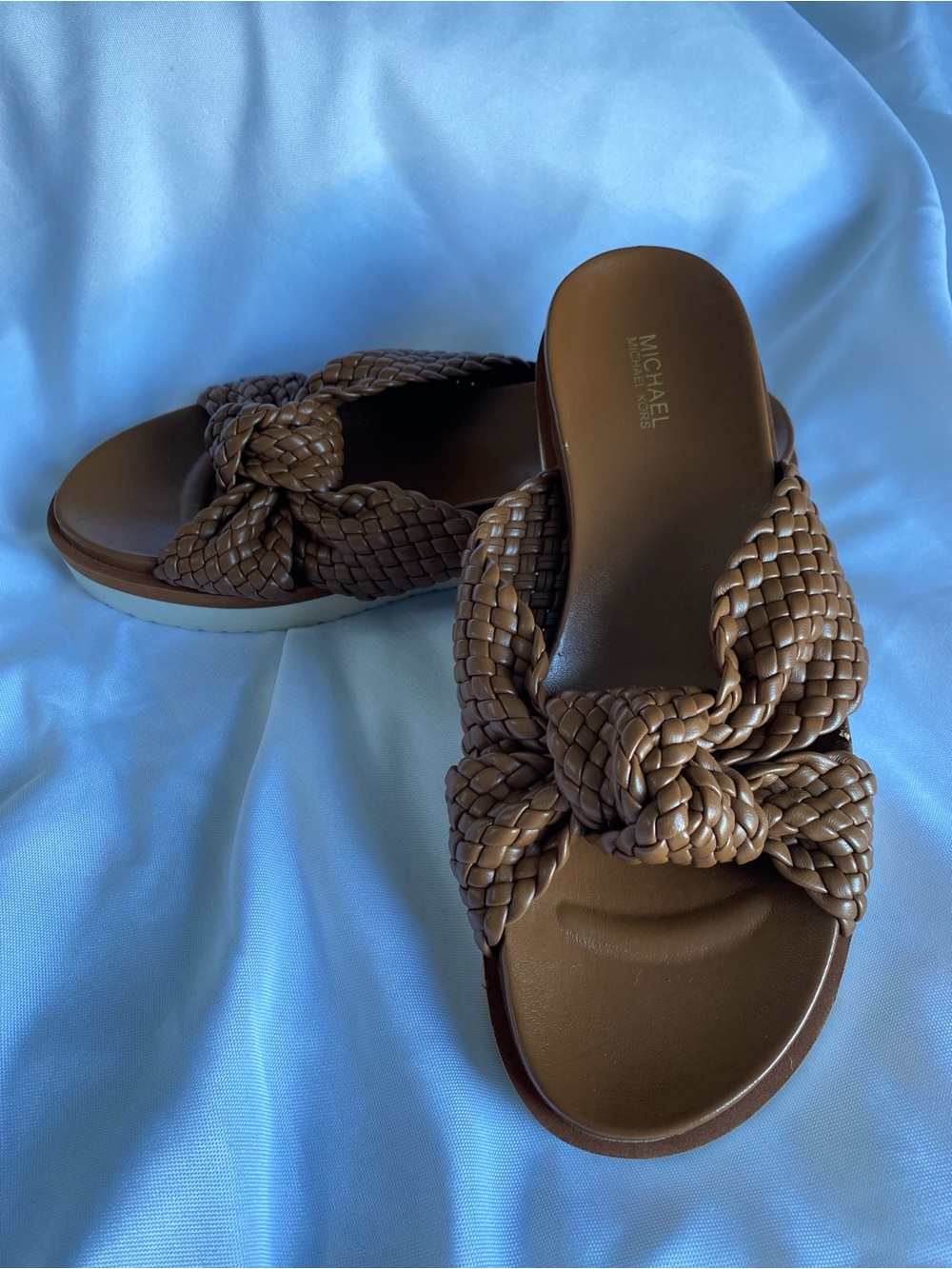 Michael Kors Brown Braided Knot Slide Sandals